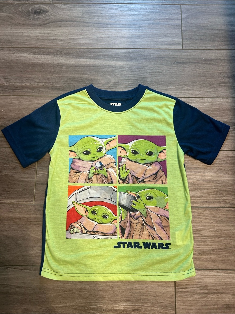 Star Wars Boys' Green & Navy Grogu Panel Graphic Tee